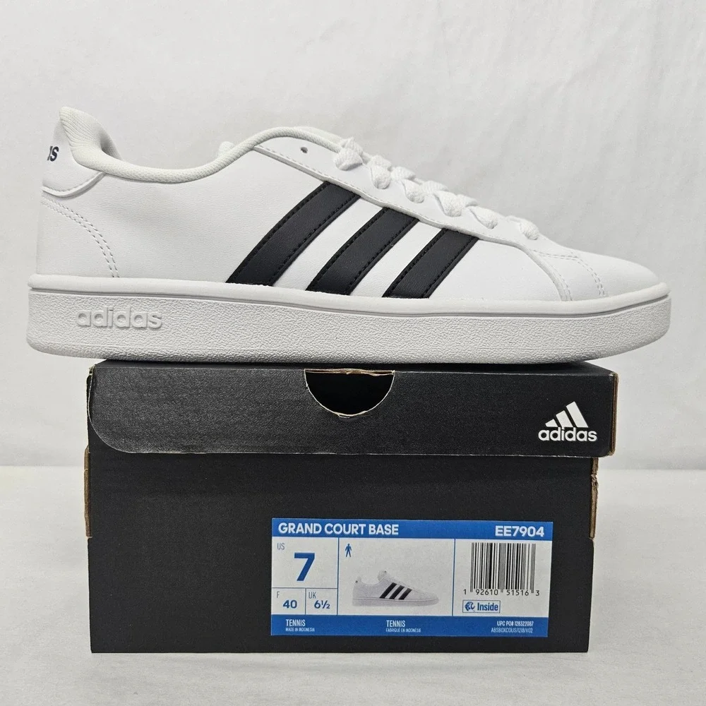 Adidas Grand Court Base‎ Tennis Shoes EE7904 White Black Men's Size 7